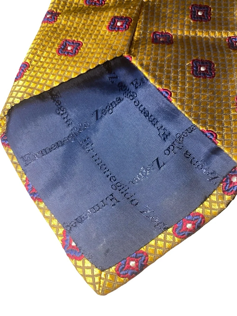 Ermenegildo Zegna Silk Tie Gold Yellow Geometric Medallion Made In Italy Luxury